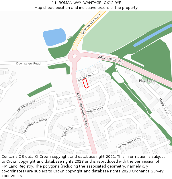 11, ROMAN WAY, WANTAGE, OX12 9YF: Location map and indicative extent of plot