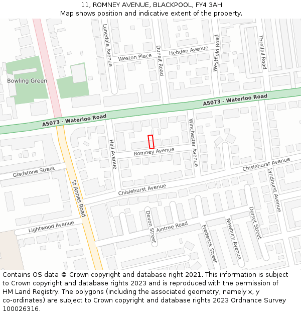 11, ROMNEY AVENUE, BLACKPOOL, FY4 3AH: Location map and indicative extent of plot