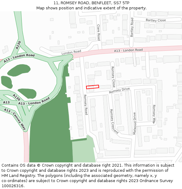 11, ROMSEY ROAD, BENFLEET, SS7 5TP: Location map and indicative extent of plot