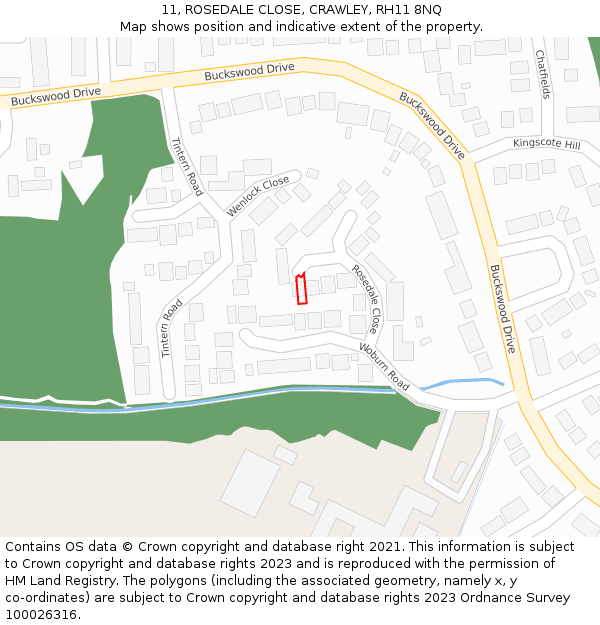 11, ROSEDALE CLOSE, CRAWLEY, RH11 8NQ: Location map and indicative extent of plot