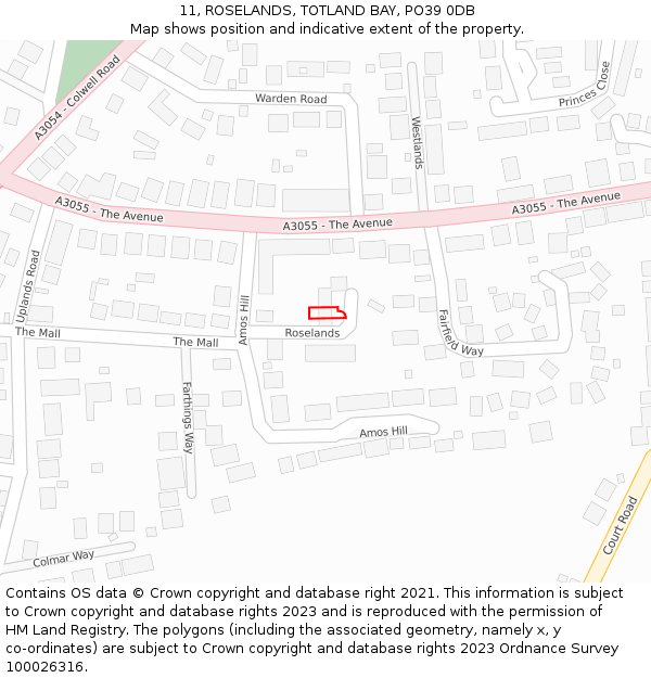 11, ROSELANDS, TOTLAND BAY, PO39 0DB: Location map and indicative extent of plot