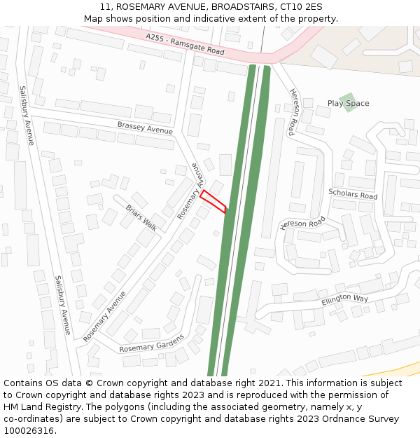 11, ROSEMARY AVENUE, BROADSTAIRS, CT10 2ES: Location map and indicative extent of plot