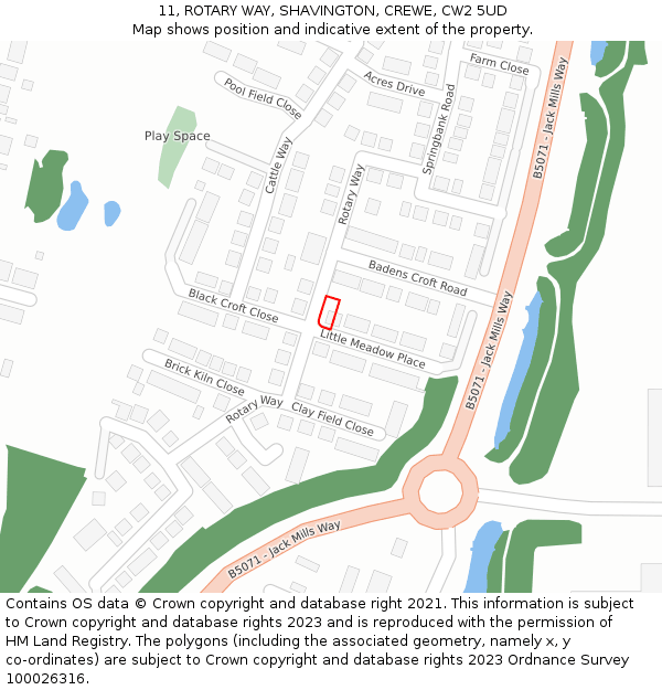 11, ROTARY WAY, SHAVINGTON, CREWE, CW2 5UD: Location map and indicative extent of plot