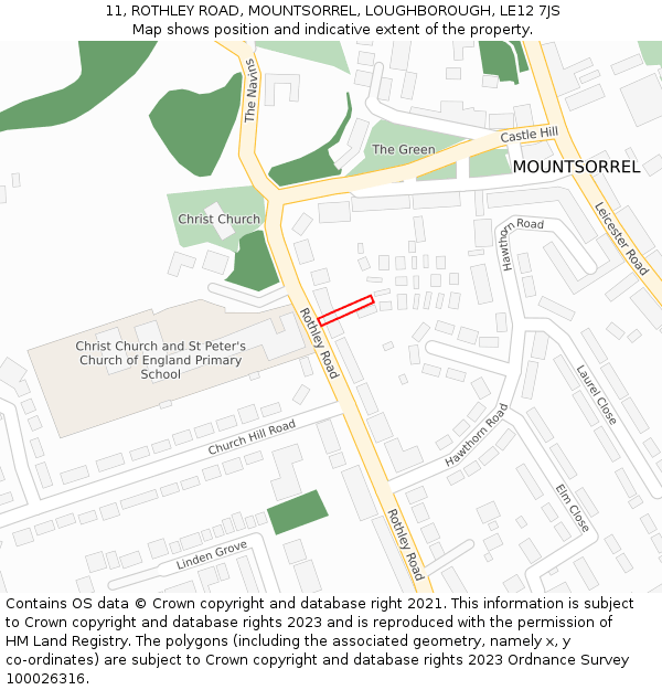 11, ROTHLEY ROAD, MOUNTSORREL, LOUGHBOROUGH, LE12 7JS: Location map and indicative extent of plot