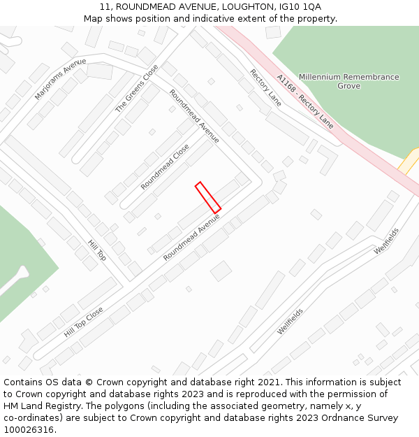 11, ROUNDMEAD AVENUE, LOUGHTON, IG10 1QA: Location map and indicative extent of plot