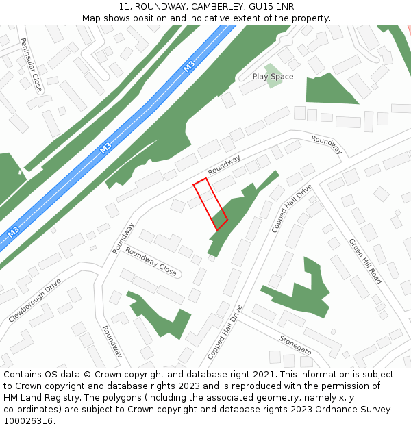 11, ROUNDWAY, CAMBERLEY, GU15 1NR: Location map and indicative extent of plot