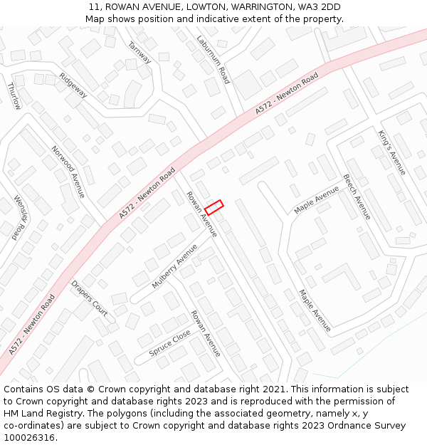 11, ROWAN AVENUE, LOWTON, WARRINGTON, WA3 2DD: Location map and indicative extent of plot