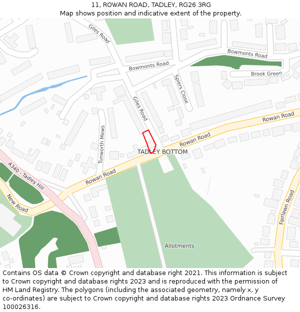 11, ROWAN ROAD, TADLEY, RG26 3RG: Location map and indicative extent of plot