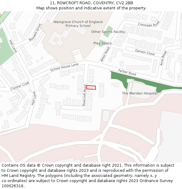 11, ROWCROFT ROAD, COVENTRY, CV2 2BB: Location map and indicative extent of plot