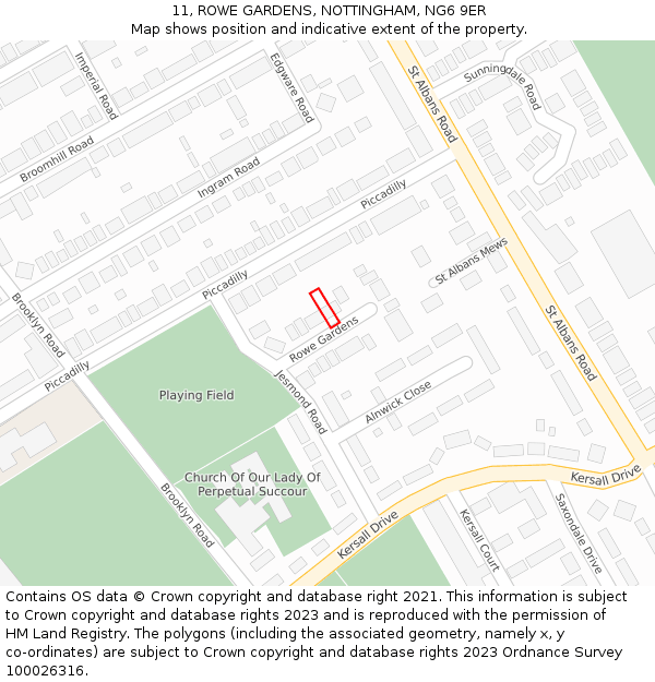 11, ROWE GARDENS, NOTTINGHAM, NG6 9ER: Location map and indicative extent of plot