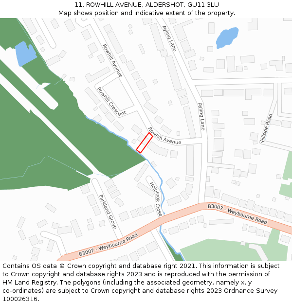 11, ROWHILL AVENUE, ALDERSHOT, GU11 3LU: Location map and indicative extent of plot