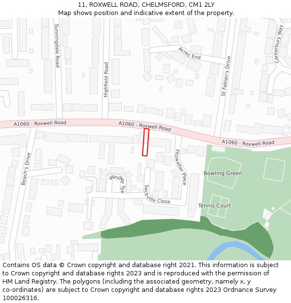 11, ROXWELL ROAD, CHELMSFORD, CM1 2LY: Location map and indicative extent of plot