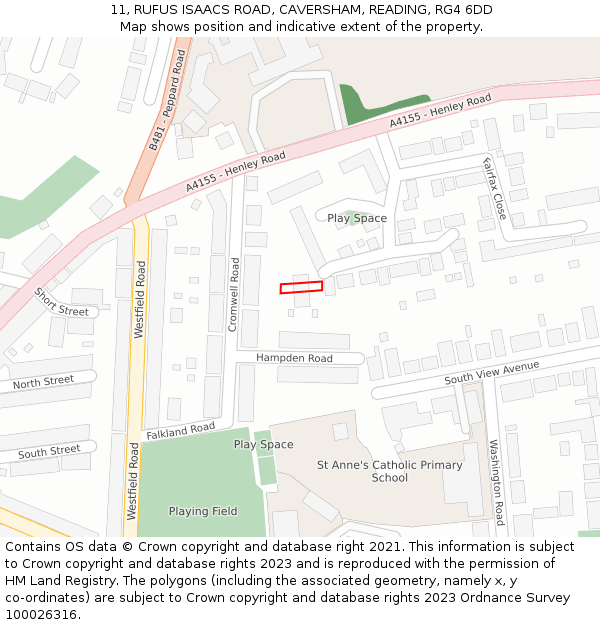11, RUFUS ISAACS ROAD, CAVERSHAM, READING, RG4 6DD: Location map and indicative extent of plot