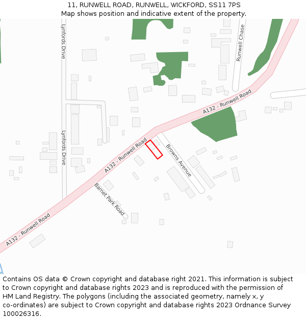11, RUNWELL ROAD, RUNWELL, WICKFORD, SS11 7PS: Location map and indicative extent of plot