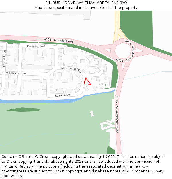 11, RUSH DRIVE, WALTHAM ABBEY, EN9 3YQ: Location map and indicative extent of plot