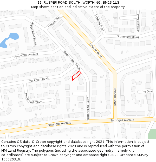 11, RUSPER ROAD SOUTH, WORTHING, BN13 1LG: Location map and indicative extent of plot