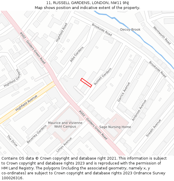 11, RUSSELL GARDENS, LONDON, NW11 9NJ: Location map and indicative extent of plot