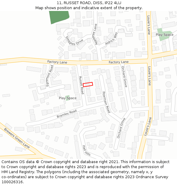 11, RUSSET ROAD, DISS, IP22 4LU: Location map and indicative extent of plot