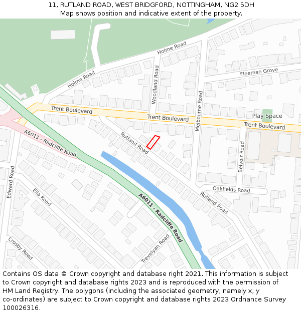 11, RUTLAND ROAD, WEST BRIDGFORD, NOTTINGHAM, NG2 5DH: Location map and indicative extent of plot