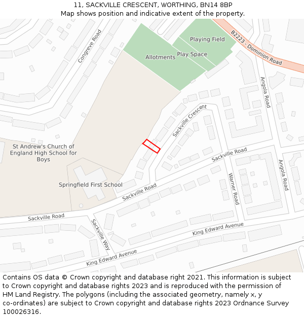 11, SACKVILLE CRESCENT, WORTHING, BN14 8BP: Location map and indicative extent of plot