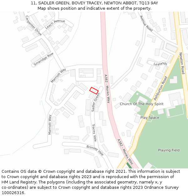 11, SADLER GREEN, BOVEY TRACEY, NEWTON ABBOT, TQ13 9AY: Location map and indicative extent of plot