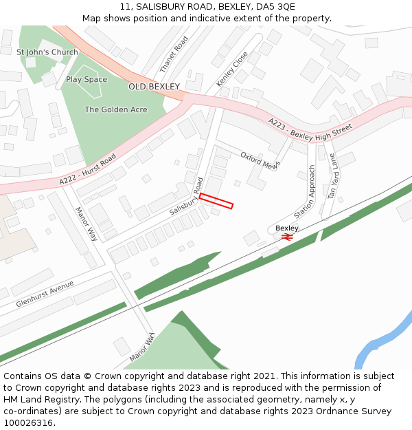 11, SALISBURY ROAD, BEXLEY, DA5 3QE: Location map and indicative extent of plot