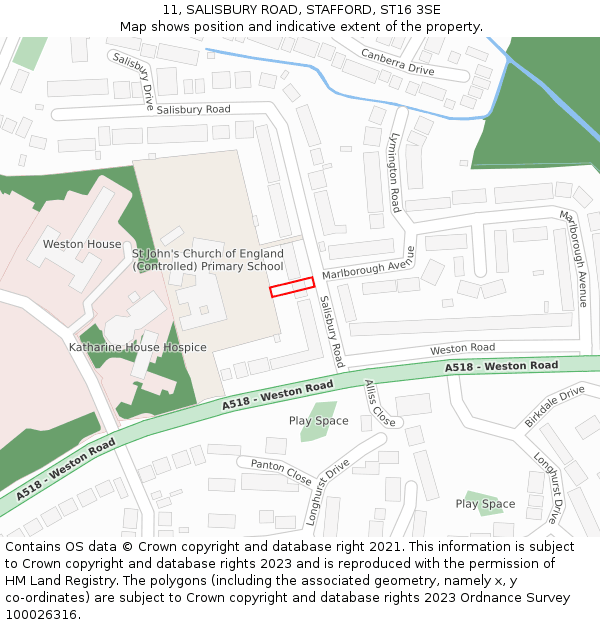 11, SALISBURY ROAD, STAFFORD, ST16 3SE: Location map and indicative extent of plot