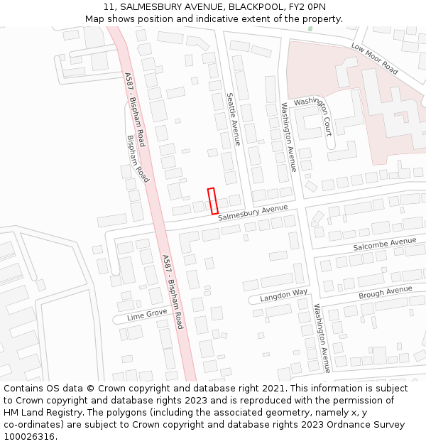 11, SALMESBURY AVENUE, BLACKPOOL, FY2 0PN: Location map and indicative extent of plot