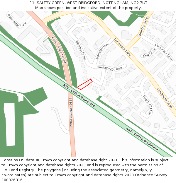 11, SALTBY GREEN, WEST BRIDGFORD, NOTTINGHAM, NG2 7UT: Location map and indicative extent of plot