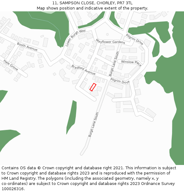 11, SAMPSON CLOSE, CHORLEY, PR7 3TL: Location map and indicative extent of plot