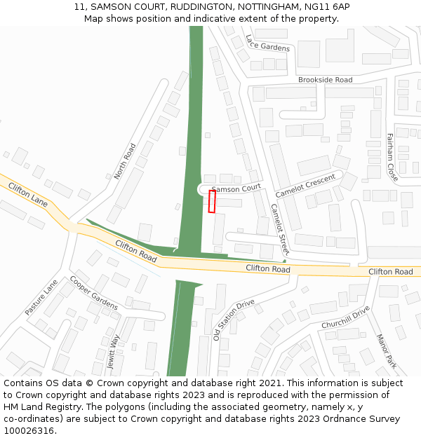 11, SAMSON COURT, RUDDINGTON, NOTTINGHAM, NG11 6AP: Location map and indicative extent of plot