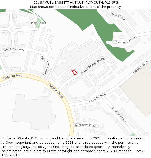 11, SAMUEL BASSETT AVENUE, PLYMOUTH, PL6 6FG: Location map and indicative extent of plot