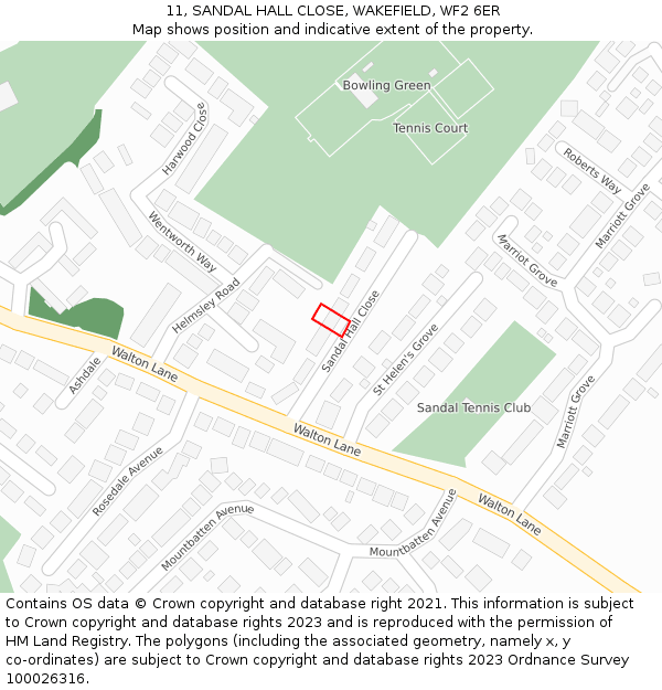 11, SANDAL HALL CLOSE, WAKEFIELD, WF2 6ER: Location map and indicative extent of plot