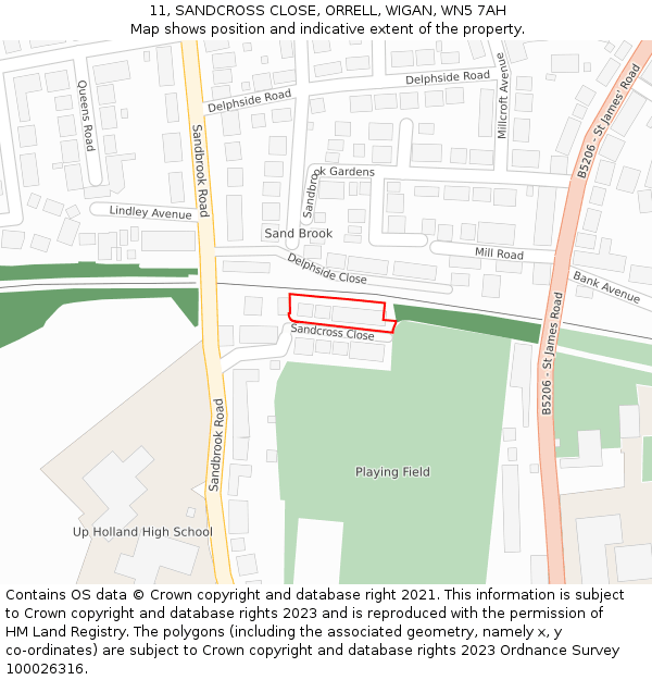 11, SANDCROSS CLOSE, ORRELL, WIGAN, WN5 7AH: Location map and indicative extent of plot