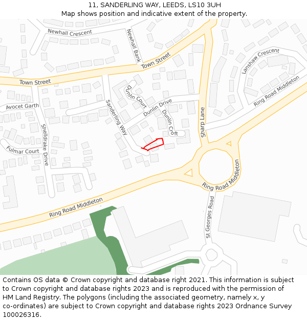 11, SANDERLING WAY, LEEDS, LS10 3UH: Location map and indicative extent of plot
