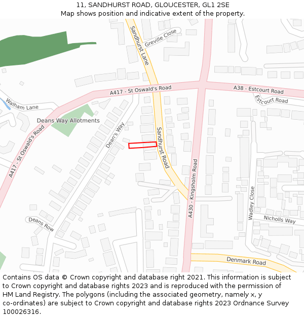 11, SANDHURST ROAD, GLOUCESTER, GL1 2SE: Location map and indicative extent of plot