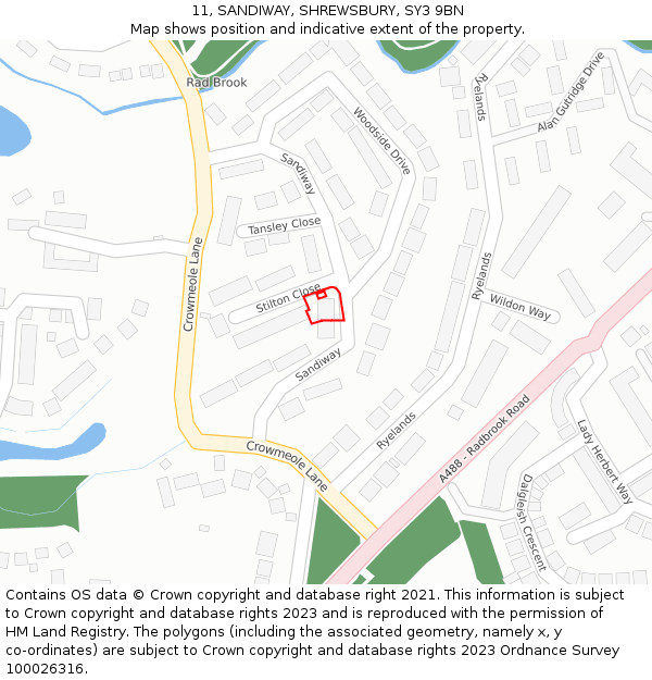 11, SANDIWAY, SHREWSBURY, SY3 9BN: Location map and indicative extent of plot