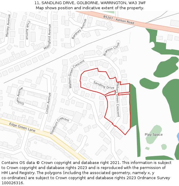 11, SANDLING DRIVE, GOLBORNE, WARRINGTON, WA3 3WF: Location map and indicative extent of plot