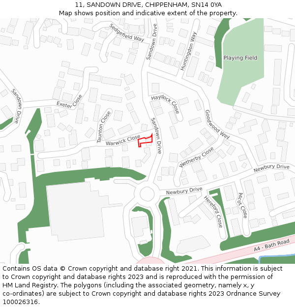 11, SANDOWN DRIVE, CHIPPENHAM, SN14 0YA: Location map and indicative extent of plot