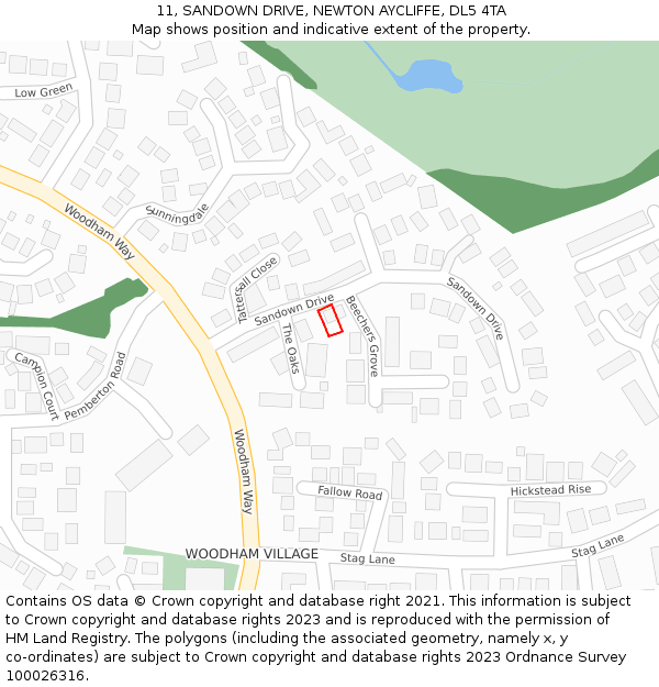 11, SANDOWN DRIVE, NEWTON AYCLIFFE, DL5 4TA: Location map and indicative extent of plot