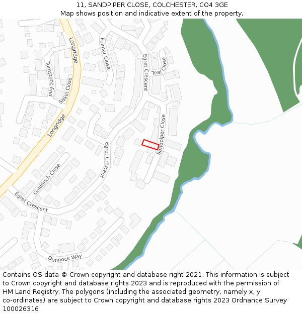 11, SANDPIPER CLOSE, COLCHESTER, CO4 3GE: Location map and indicative extent of plot