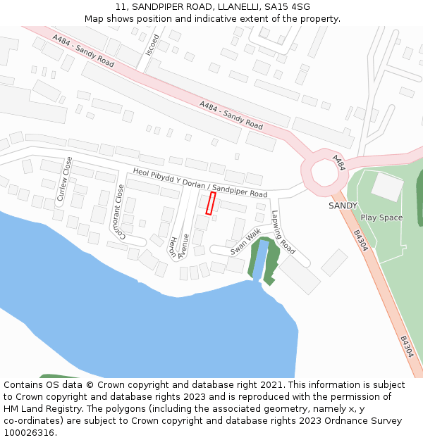 11, SANDPIPER ROAD, LLANELLI, SA15 4SG: Location map and indicative extent of plot