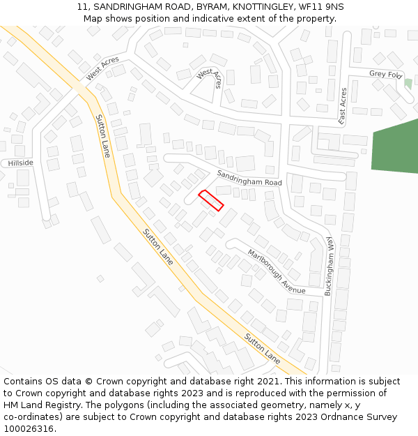 11, SANDRINGHAM ROAD, BYRAM, KNOTTINGLEY, WF11 9NS: Location map and indicative extent of plot