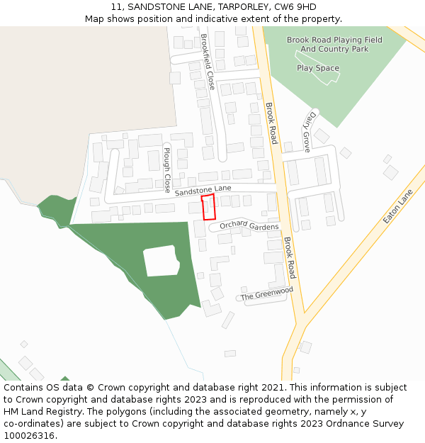 11, SANDSTONE LANE, TARPORLEY, CW6 9HD: Location map and indicative extent of plot