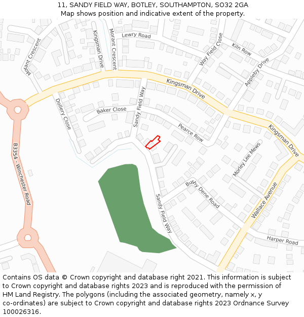 11, SANDY FIELD WAY, BOTLEY, SOUTHAMPTON, SO32 2GA: Location map and indicative extent of plot