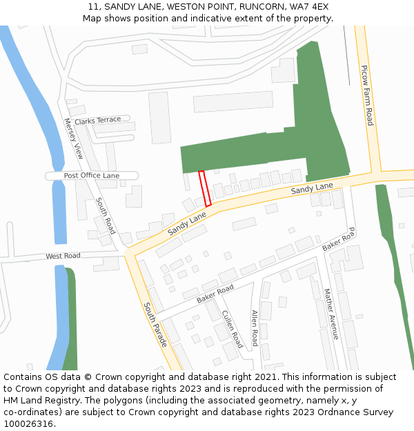 11, SANDY LANE, WESTON POINT, RUNCORN, WA7 4EX: Location map and indicative extent of plot