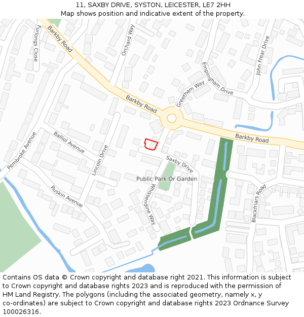 11, SAXBY DRIVE, SYSTON, LEICESTER, LE7 2HH: Location map and indicative extent of plot