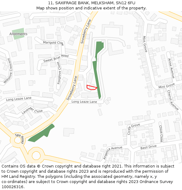 11, SAXIFRAGE BANK, MELKSHAM, SN12 6FU: Location map and indicative extent of plot