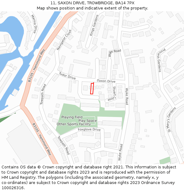 11, SAXON DRIVE, TROWBRIDGE, BA14 7PX: Location map and indicative extent of plot