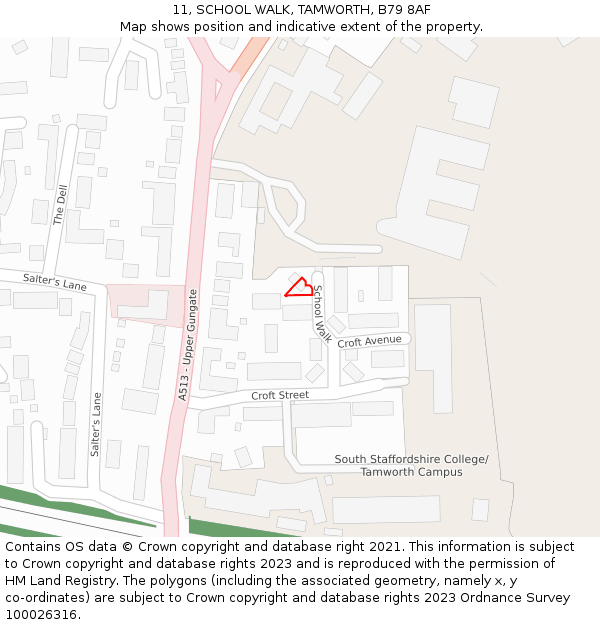 11, SCHOOL WALK, TAMWORTH, B79 8AF: Location map and indicative extent of plot